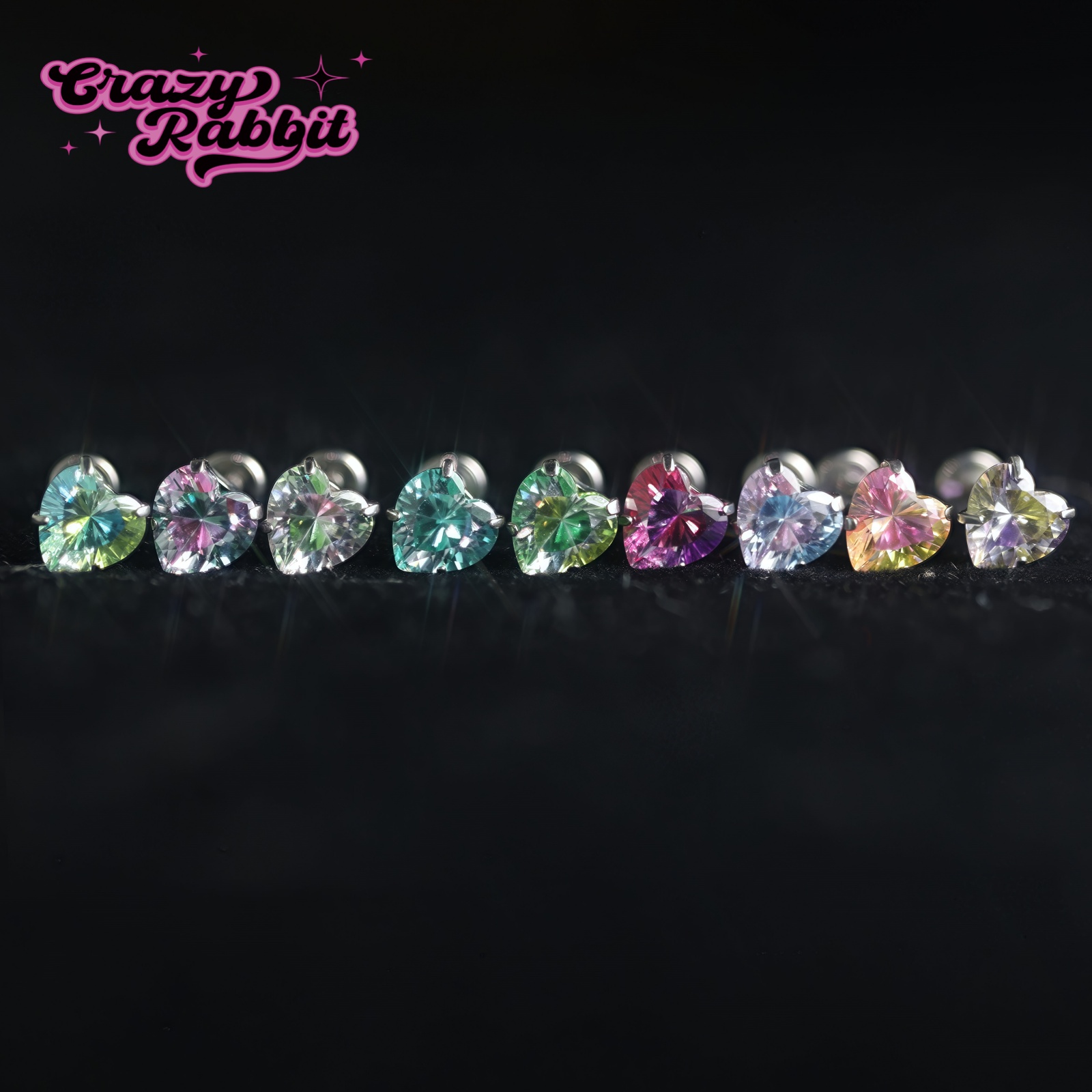 CrazyRabbit5A渐变爱心锆石耳钉