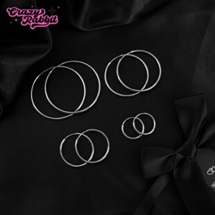 CrazyRabbit 显脸小耳圈耳饰女 医用钛合金银色大素圈耳环夸张个性