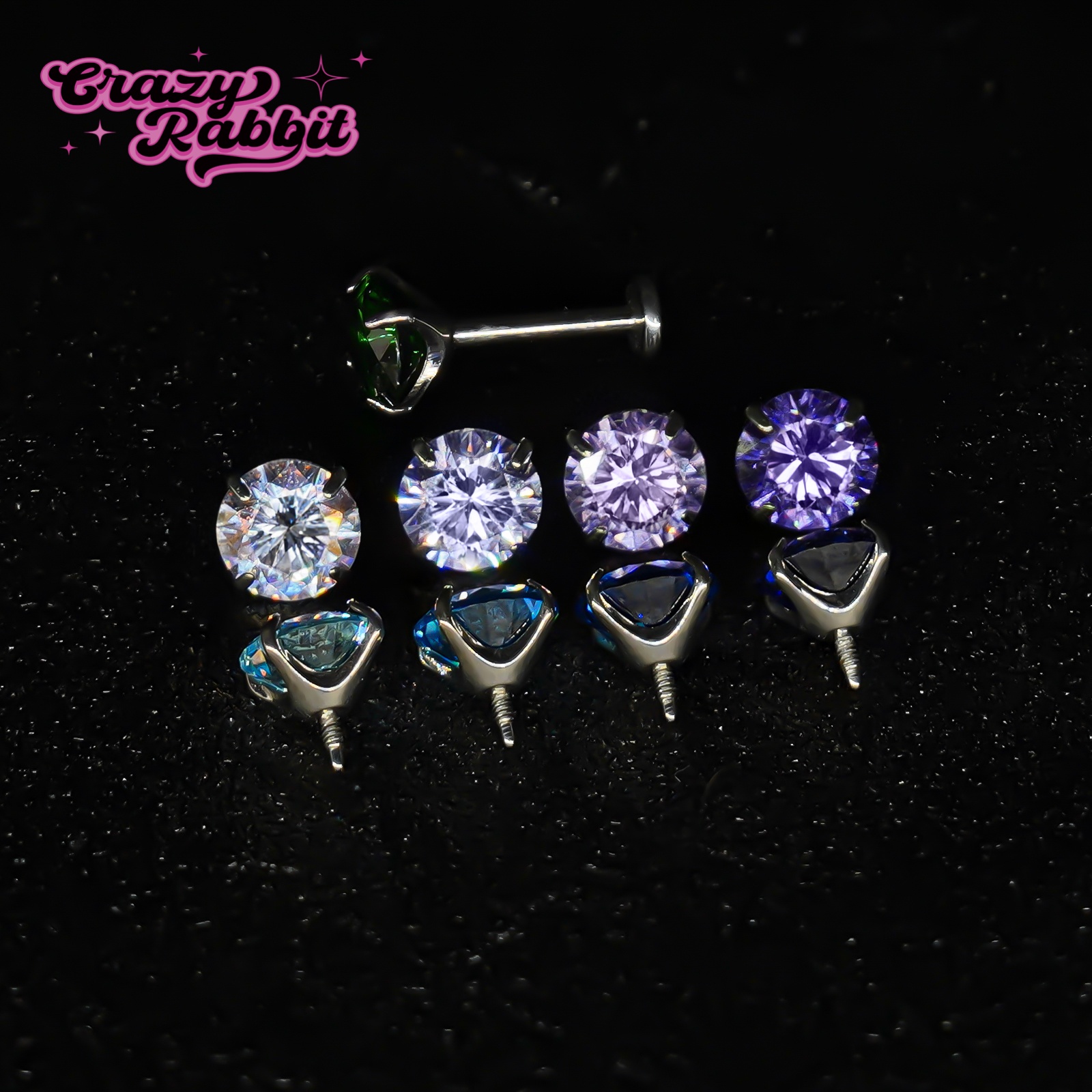CrazyRabbit紫色锆石钛合金耳钉