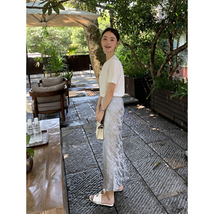 提花醋酸丝光感包臀裙高腰中长款 现货6.5折 半身裙女 Lin Maven