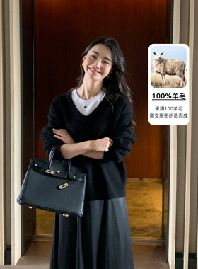 Maven Lin 高级感100%羊毛V领毛衣女套头2025新款宽松针织衫上衣