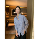 Maven 女春夏宽松通勤翻领上衣 刺绣衬衫 Lin 条纹醋酸混纺基础款