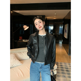 摩登新序 现货7折 高级黑色pu皮衣外套机车夹克上衣 Lin Maven