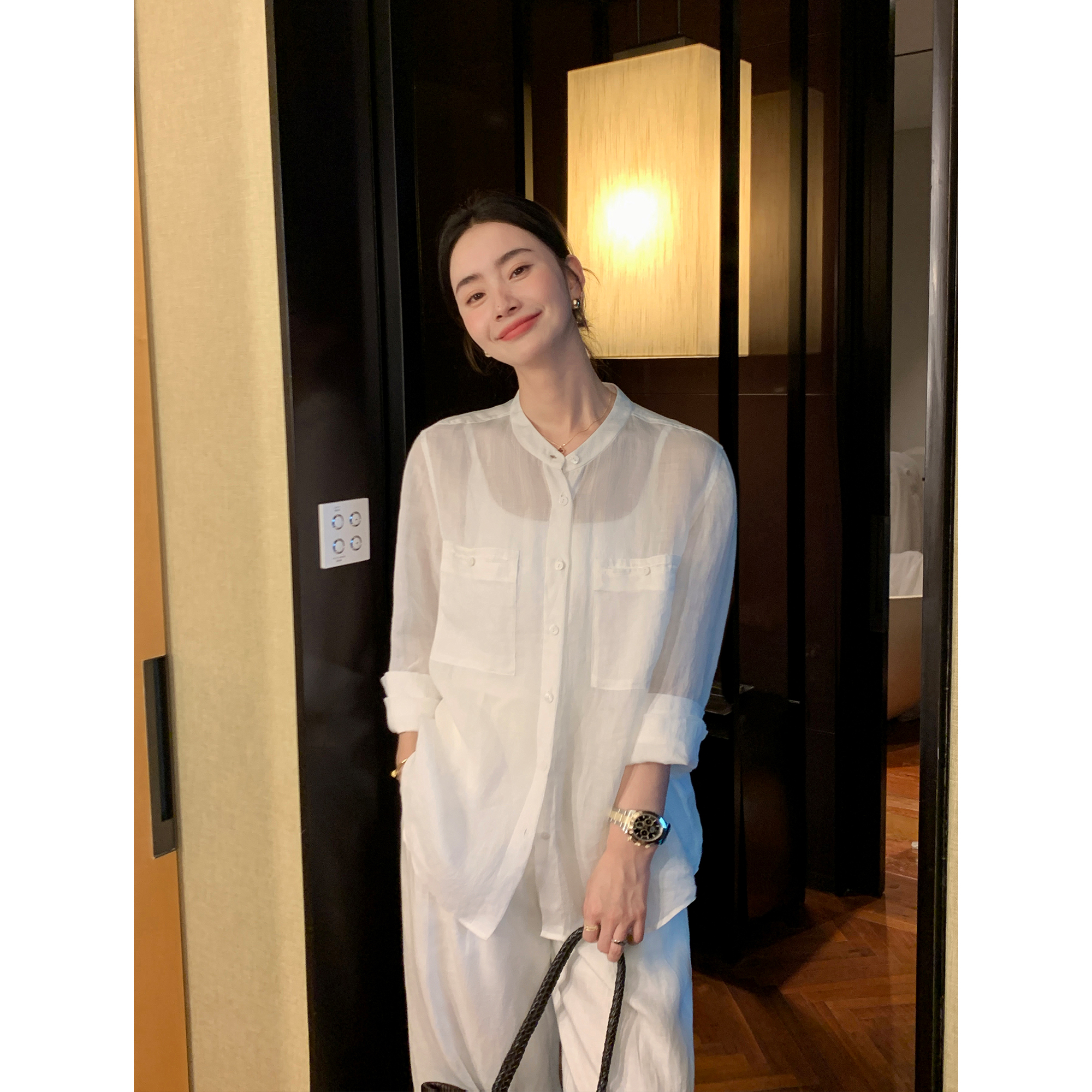 Maven Lin 松弛苎麻系列|透气微透防晒罩衫女宽松长袖空调衬衫