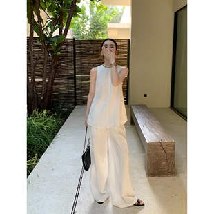 系列 高智套装 重工手工钉珠100亚麻无袖 上衣女 Maven 休闲裤 Lin