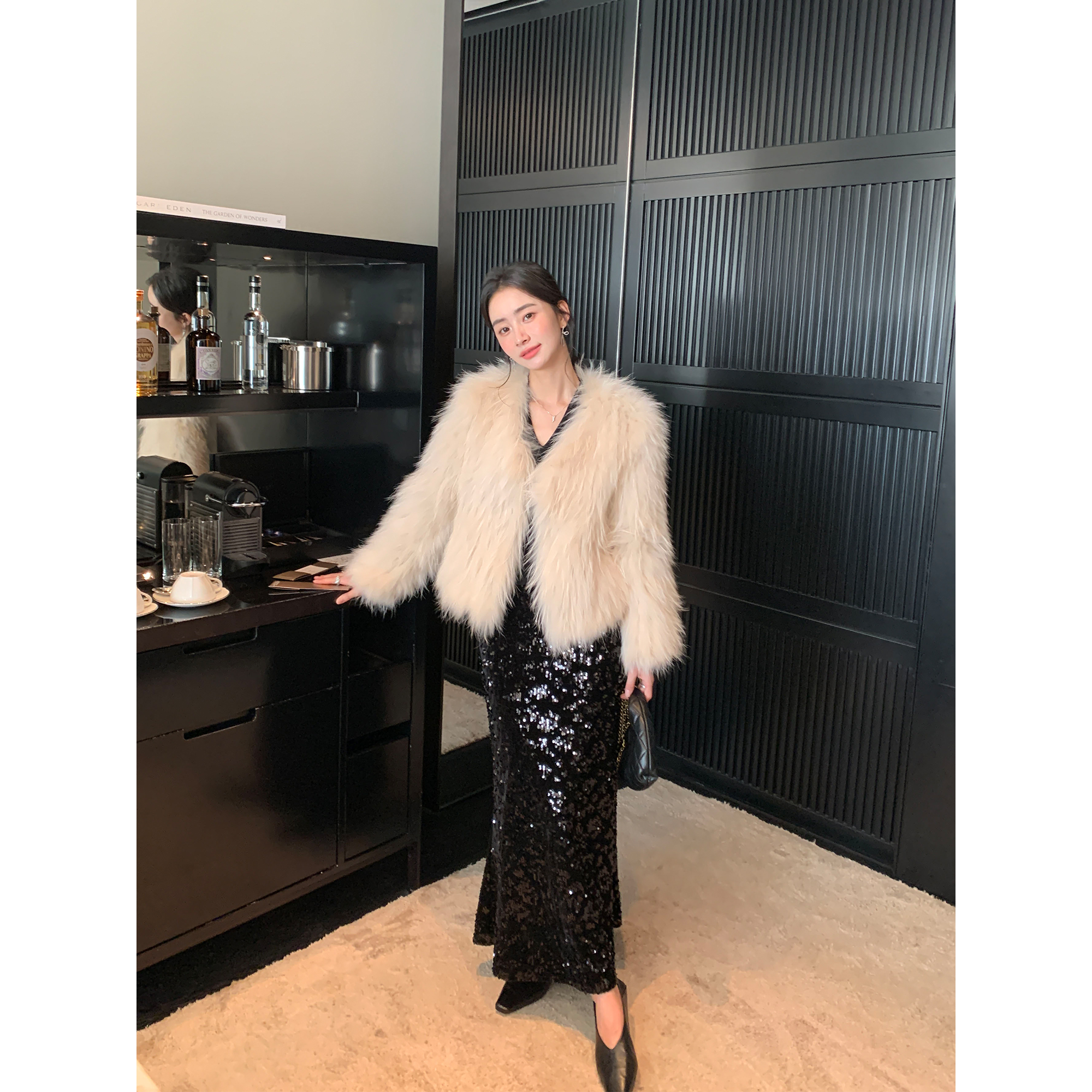 时尚亮片鱼尾收腰丝绒a字半身裙