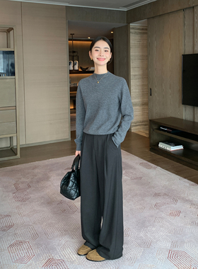 Maven Lin 高腰直筒西装裤女2025春秋新款灰色垂感阔腿裤休闲长裤