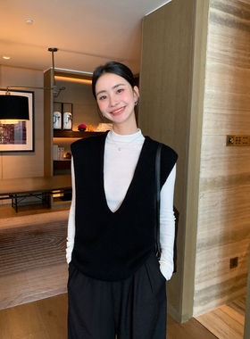 Maven Lin 奢柔之享 100%羊毛V领针织马甲女气质叠穿无袖背心上衣