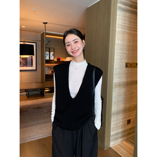 100%羊毛V领针织马甲女气质叠穿无袖 奢柔之享 背心上衣 Lin Maven