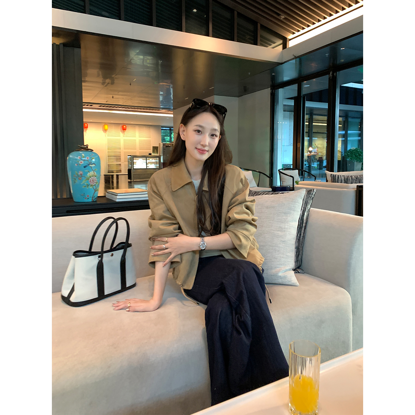 Maven Lin 小资腔调 复古翻领工装外套女绒感抽绳短款皮夹克上衣