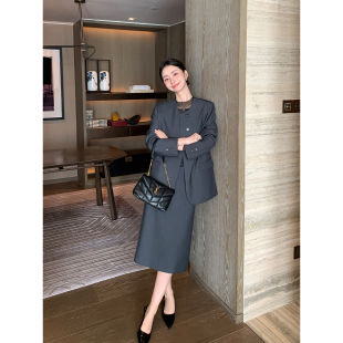 Lin 直筒半身裙套装 知性通勤 外套 高级灰白领宽松休闲西装 Maven
