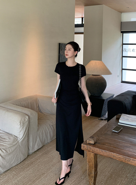 Maven Lin 高智静奢R0W风|贵价极简针织短袖连衣裙收腰气质掐腰裙