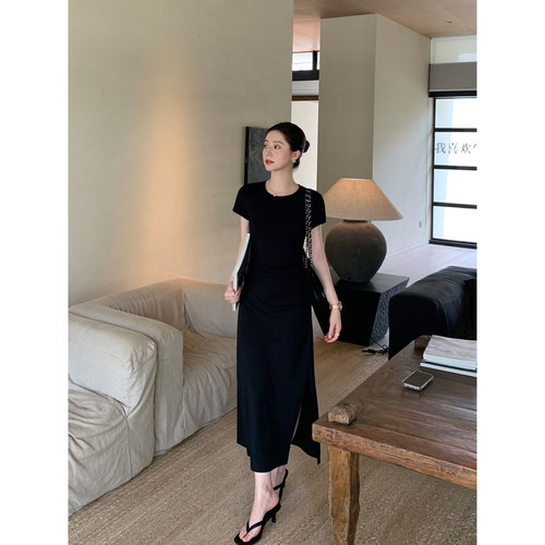 Maven Lin 高智静奢R0W风|贵价极简针织短袖连衣裙收腰气质掐腰裙