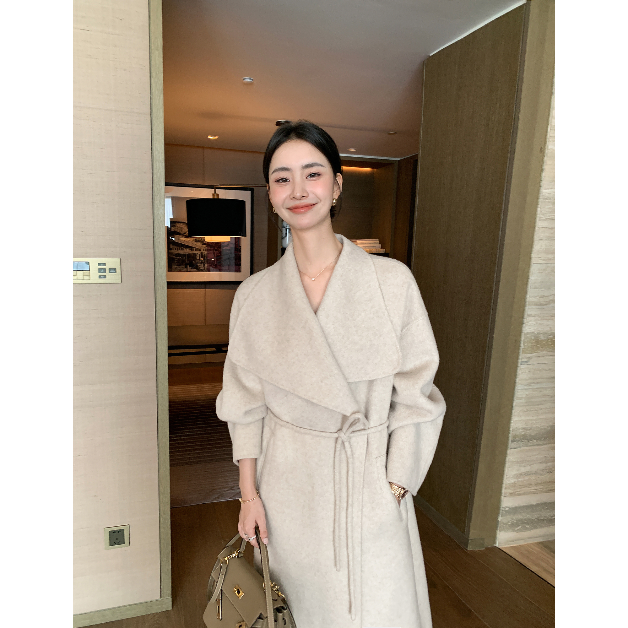 Maven Lin 奢感典藏 高级羊毛翻领毛呢外套女气质长款双面呢大衣