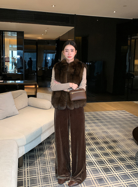 Maven Lin【现货7折】时髦松弛 复古丝绒休闲直筒裤宽松阔腿长裤