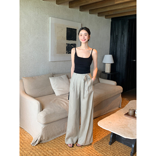 女复古松弛感通勤宽松阔腿直筒裤 高端1OO亚麻休闲裤 Lin Maven