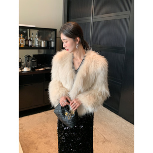高级感貉子毛皮草女短款 现货7折 大衣气质毛毛外套 Lin Maven