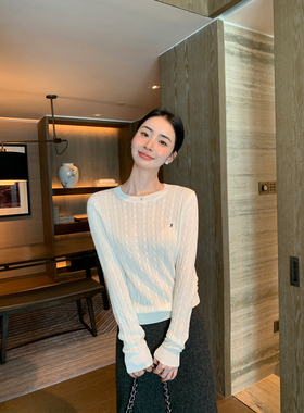 Maven Lin经典老钱风莱赛尔羊毛|复古麻花针织衫女长袖毛衣上衣