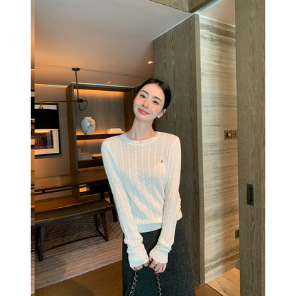 Maven Lin经典老钱风莱赛尔羊毛|复古麻花针织衫女长袖毛衣上衣