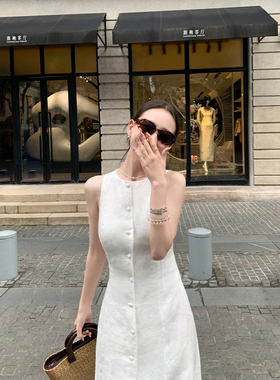 Maven Lin 文艺100%亚麻系列|无袖连衣裙女极简贵价收腰背心裙