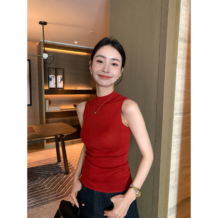Maven Lin 优雅气质|软糯透气100%羊毛半高领吊带背心女简约修身