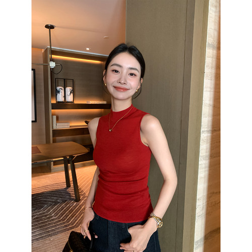 Maven Lin 优雅气质|软糯透气1OO羊毛半高领吊带背心女简约修身