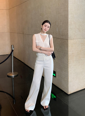 Maven Lin【现货7折】白色休闲裤女高腰新款显瘦阔腿直筒裤长裤子