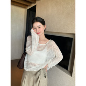 重磅镂空编织肌理亚麻上衣女外搭网纱针织防晒空调罩衫 Maven Lin