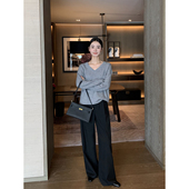 Lin 高腰显瘦拖地阔腿裤 通勤垂感直筒休闲西装 Maven 裤 女秋季 长裤