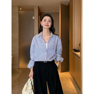 女春装 蓝色条纹衬衫 新款 法式 衬衣设计感叠穿上衣 Maven 长袖 Lin