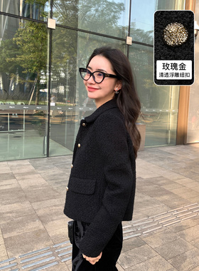 Maven Lin 黑色小香风外套女春秋新款法式高级感气质短款呢子上衣