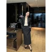 翻领宽松西装 经典 意奢老钱 外套女直筒中长半身裙套装 Maven Lin