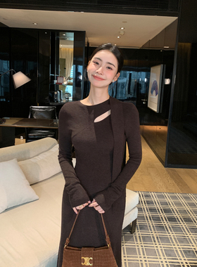 Maven Lin 知性棱角|设计感围巾领针织衫上衣+包臀半身裙两件套