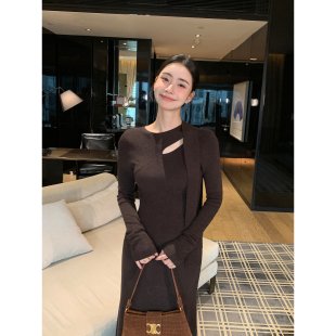 上衣 Maven 设计感围巾领针织衫 知性棱角 包臀半身裙两件套 Lin