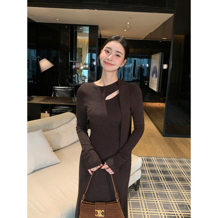 Maven Lin 知性棱角|设计感围巾领针织衫上衣+包臀半身裙两件套