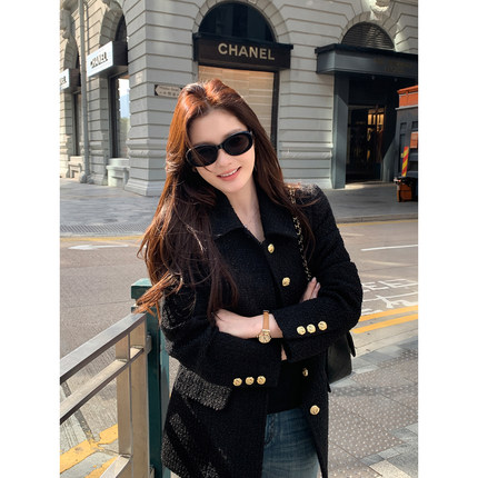 Maven Lin精致名媛 高级感羊毛小香风外套女宽松复古翻领短款上衣