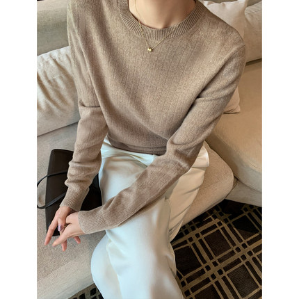 Maven Lin 镇店品质 100%羊毛圆领针织衫女气质优雅长袖打底上衣