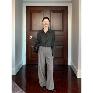 Lin 女宽松利落直筒拖地裤 率性通勤 裤 垂坠感高腰阔腿西装 Maven