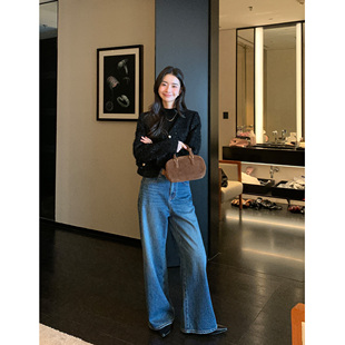 女2025秋冬高腰直筒阔腿休闲长裤 显高显瘦宽松牛仔裤 Lin Maven