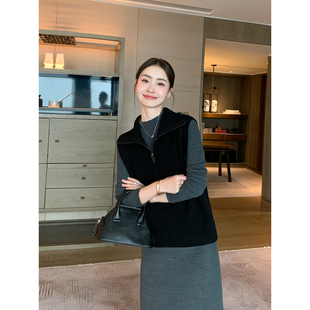 100%羊毛翻领马甲背心女气质半拉链无袖 叠穿系列 上衣 Lin Maven