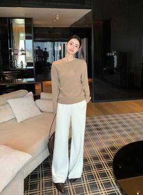 Maven Lin 都市漫步 宽松直筒休闲裤女简约松紧腰阔腿裤通勤长裤