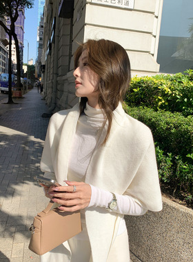 Maven Lin 暖帧叠搭 羊毛混纺大披肩围巾女高级感外搭针织三角巾