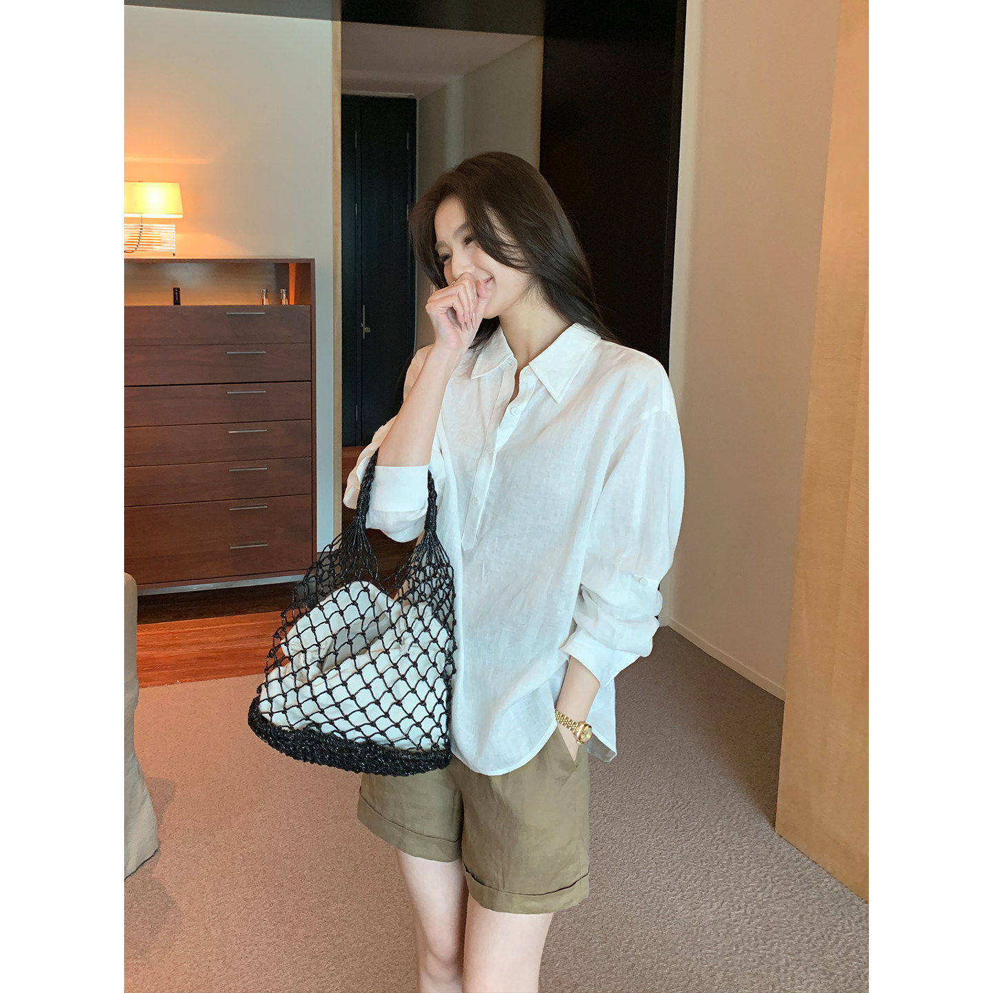 Maven Lin 智性老钱感 1OO亚麻轻薄翻领衬衫女松弛简约通勤衬衣