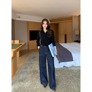 女宽松设计感阔腿长裤 Maven 原色无腰头直筒牛仔裤 挚爱推荐 Lin