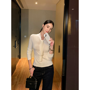 女通勤修身 Maven 精纺羊毛V领针织衫 视觉意象 飘带打底上衣 Lin