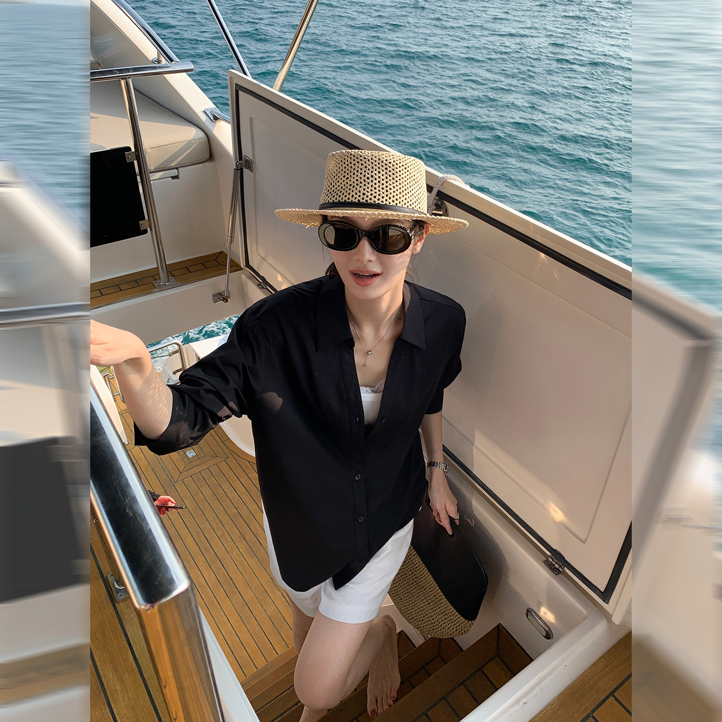 Maven Lin 经典新意 极简老钱V领七分袖衬衫女宽松中袖松弛感衬衣