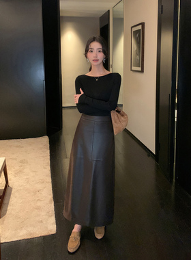 Maven Lin【现货6折】高级感pu皮半身裙女高腰直筒皮裙开叉半裙