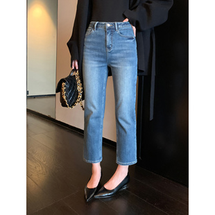 微弹小脚九分裤 Maven 女秋冬修身 简约气质通勤蓝色加绒牛仔裤 Lin