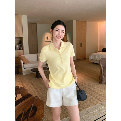 Maven Lin 经典公式 极简老钱风纯棉短袖Polo衫女气质正肩T恤上衣