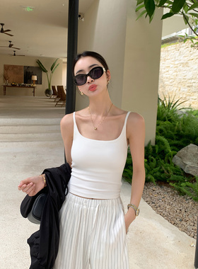 Maven Lin 带胸垫一体式方领吊带背心女修身短款舒适弹力针织上衣